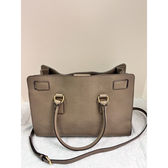 Michael Kors Hamilton Taupe Satchel Bag with Golden Chain Lock & Key - Picture 4 of 11